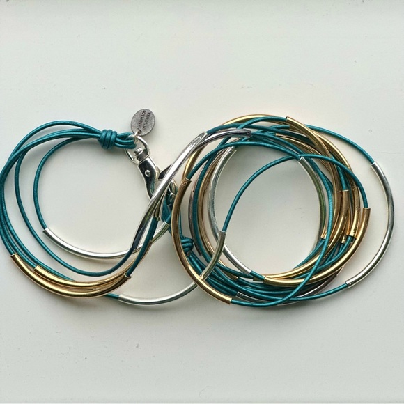 Lizzy James Metallic Teal Classic 4 Strand Gold & Silver Wrap Bracelet - Picture 6 of 8